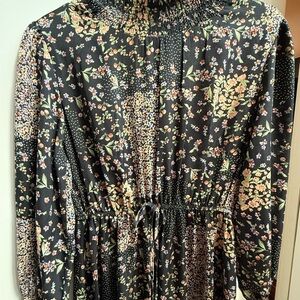 Chic Black Floral Long Sleeve Dress
